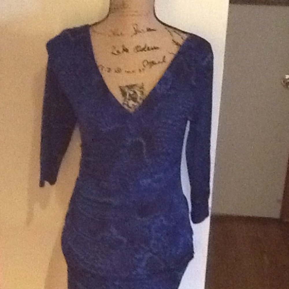 J Lo Deep V Blue Dress